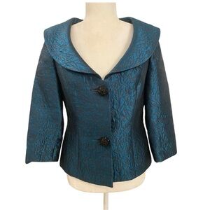 Barbara TFank Womens Jacquard Textured Green Jacket